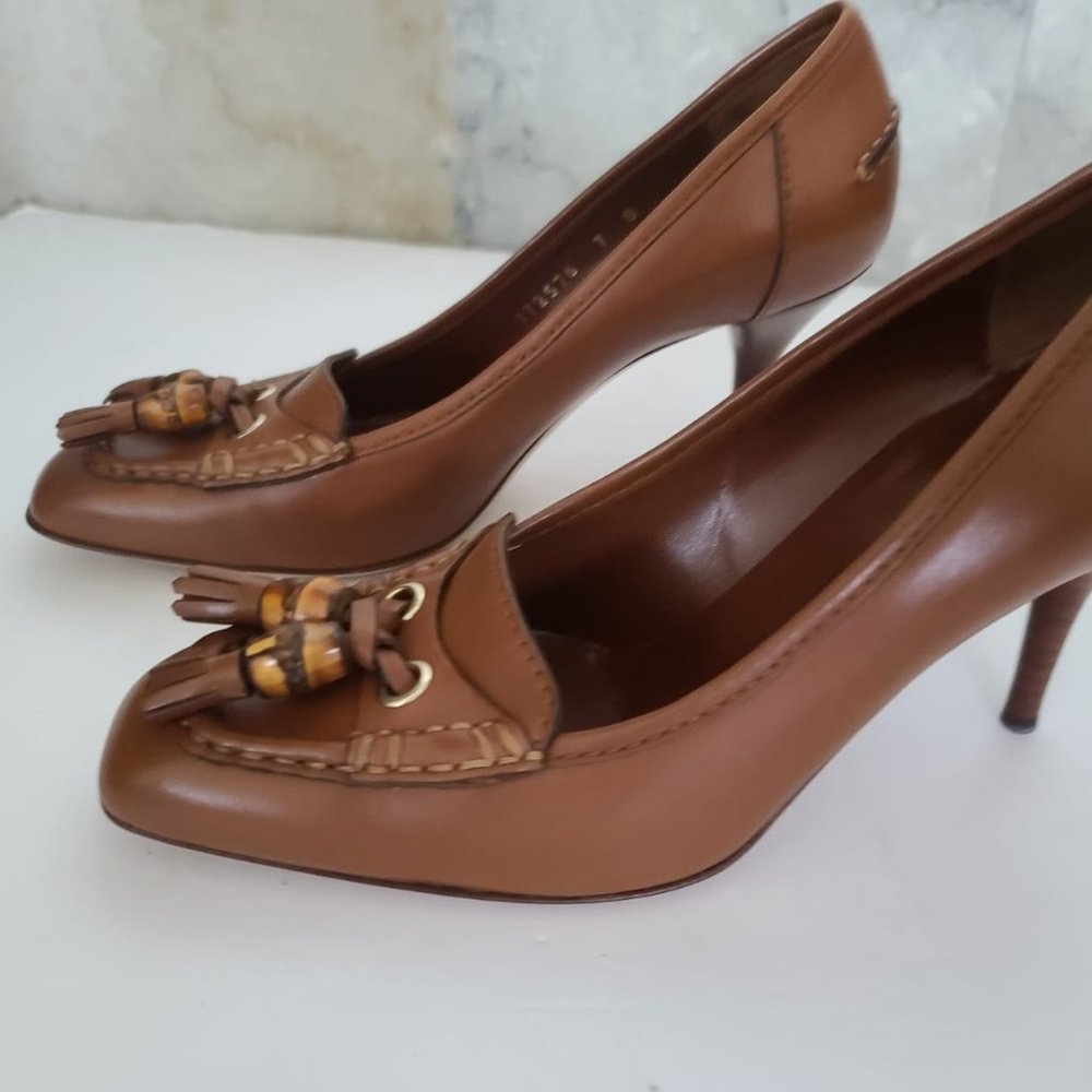NEW Gucci Brown Leather Bamboo Tassel Loafer Pumps - Picture 5 of 8